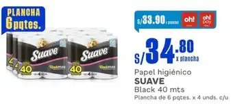 Makro Papel higiénico SUAVE Black 40 mts Plancha de 6 pqtes. x 4 unds oferta