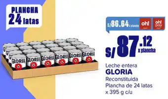 Makro Leche entera GLORIA Reconstituida Plancha de 24 latas x 395g oferta