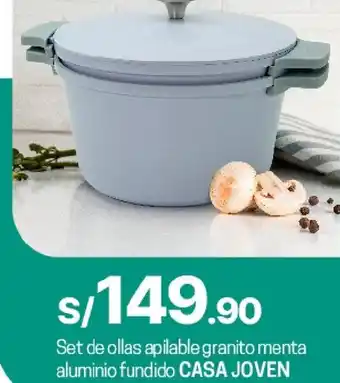 Tottus Set de ollas apilable granito menta aluminio fundido CASA JOVEN oferta