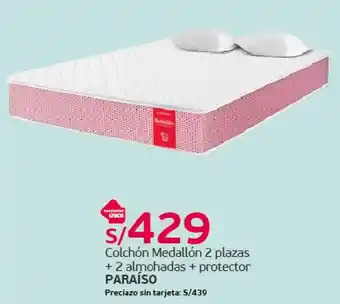 Tottus Colchón Medallón 2 plazas +2 almohadas + protector PARAÍSO oferta