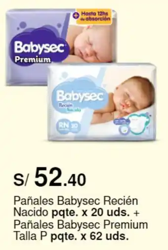 Metro Pañales Babysec Recién Nacido pqte. x 20 uds. + Pañales Babysec Premium Talla P pqte. x 62 uds. oferta