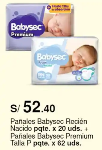 Metro Pañales Babysec Recién Nacido pqte. x 20 uds. + Pañales Babysec Premium Talla P pqte. x 62 uds. oferta