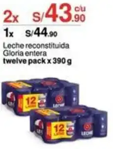 Metro Leche reconstituida Gloria entera twelve pack 2 x 390g oferta