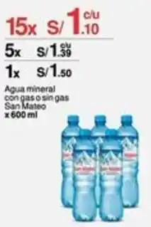 Metro Agua mineral con gas o sin gas San Mateo 15 x 600ml oferta