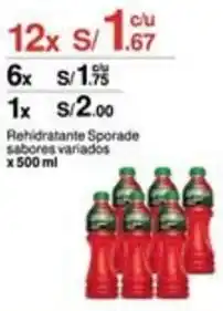 Metro Rehidratante Sporade sabores variados 12 x 500ml oferta