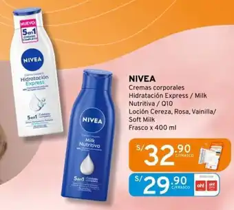 Mifarma NIVEA Cremas corporales Hidratación Express / Milk Nutritiva / Q10 Loción Cereza, Rosa, Vainilla/ Soft Milk Frasco x 400 ml oferta