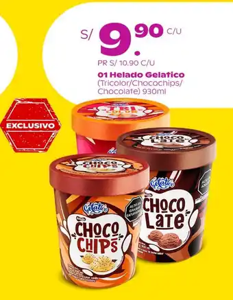 Tambo Helado Gelatico (Tricolor/Chocochips/ Chocolate) 930ml oferta