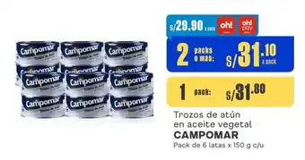 Makro Trozos de atún en aceite vegetal CAMPOMAR Pack de 6 latas x 150 g c/u oferta