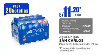 Makro Agua sin gas SAN CARLOS Pack de 20 botellas x 500 ml c/u oferta