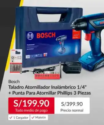 Sodimac Bosch Taladro Atornillador Inalámbrico 1/4" + Punta Para Atornillar Phillips 3 Piezas oferta