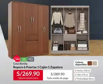 Sodimac Casa Bonita Ropero 6 Puertas 1 Cajón 1 Zapatera oferta