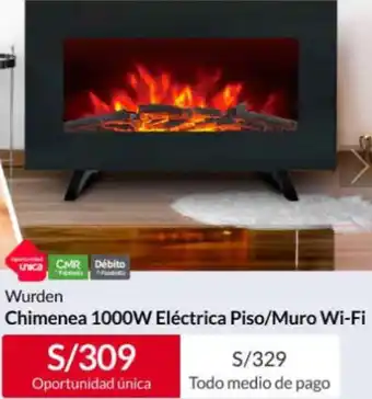 Wurden Chimenea 1000W Eléctrica Piso/Muro Wi-Fi