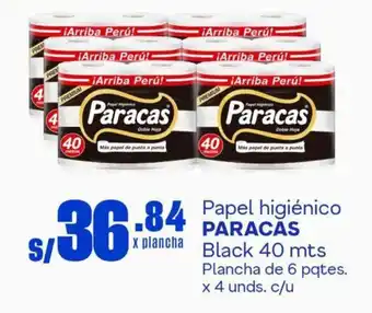 Makro Papel higiénico PARACAS Black 40 mts Plancha de 6 pqtes. x 4 unds. c/u oferta