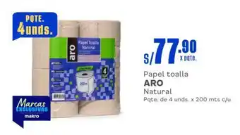 Makro Papel toalla ARO Natural Pqte. de 4 unds. x 200 mts c/u oferta