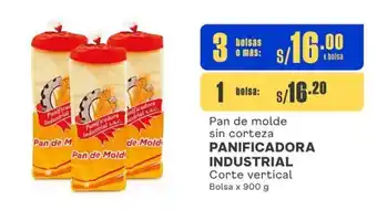 Makro Pan de molde sin corteza PANIFICADORA INDUSTRIAL Corte vertical Bolsa x 900 g oferta