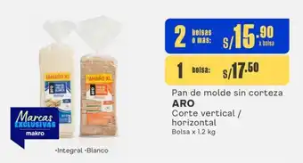Makro Pan de molde sin corteza ARO Corte vertical / horizontal Bolsa x 1.2 kg oferta