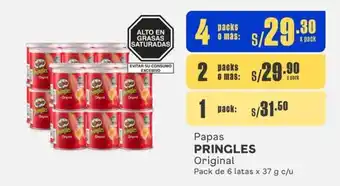 Makro Papas PRINGLES Original Pack de 6 latas x 37 g c/u oferta