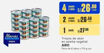 Makro Trozos de atún en aceite vegetal ARO Pack de 6 latas x 170 g c/u oferta