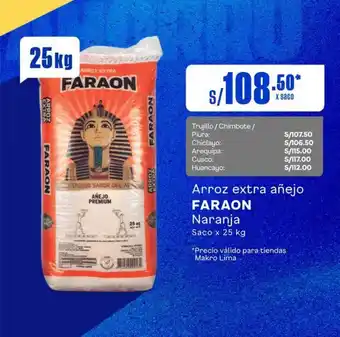 Makro Arroz extra añejo FARAON Naranja Saco x 25 kg oferta