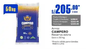 Makro Arroz CAMPERO Reserva extra Saco x 50 kg oferta