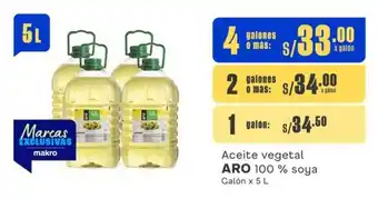 Makro Aceite vegetal ARO 100% soya Galón x 5 L oferta