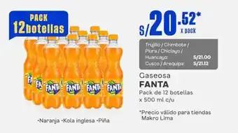 Makro Gaseosa FANTA Pack de 12 botellas x 500 ml c/u oferta