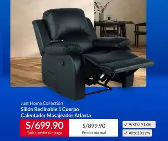 Sodimac Just Home Collection Sillón Reclinable 1 Cuerpo Calentador Masajeador Atlanta oferta
