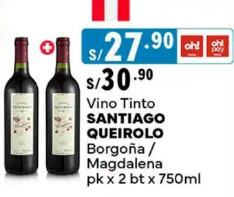 Plaza Vea Vino Tinto SANTIAGO QUEIROLO Borgoña / pk x 2 btx 750ml oferta