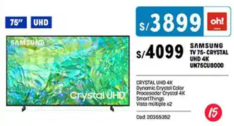 Plaza Vea SAMSUNG TV 75-CRYSTAL UHD 4K UN75CU8000 oferta