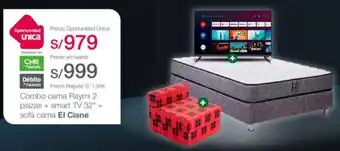 Tottus Combo cama Raymi 2 plazas + smart TV 32" + sofá cama El Cisne oferta