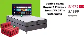 Tottus Combo Cama Raymi 2 Plazas + Smart TV 32" Sofá Cama oferta