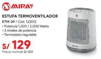 Hiraoka MIRAY ESTUFA TERMOVENTILADOR ETM-39 oferta