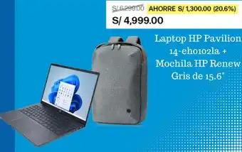 Laptop HP Pavilion 14-eho102la + Mochila HP Renew Gris de 15.6"