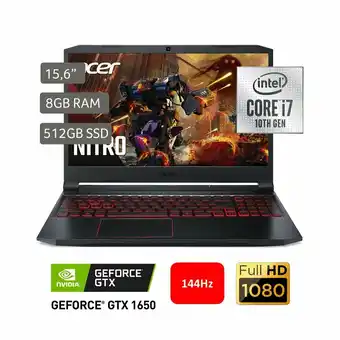 Tottus laptop gamer acer an515-55-74nh intel core i7 15.6" 8gb 512gb ssd oferta