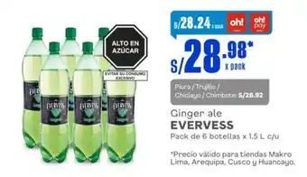 Makro Ginger ale EVERVESS Pack de 6 botellas x 1.5 L c/u oferta