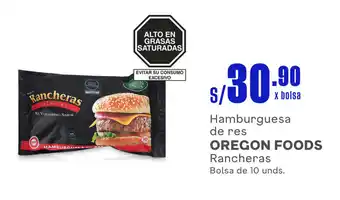 Plaza Vea Hamburguesa de res OREGON FOODS Rancheras Bolsa de 10 unds. oferta