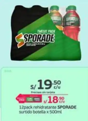 Tottus Rehidratante SPORADE surtido botella 12 pack x 500ml oferta
