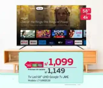 Tottus TV LED 58" UHD Google Tv JVC oferta