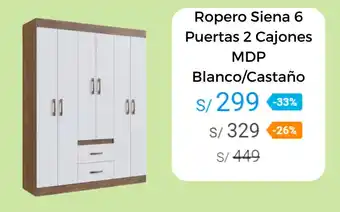 Promart Ropero Siena 6 Puertas 2 Cajones MDP Blanco/Castaño oferta