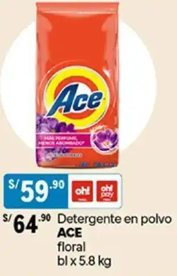 Plaza Vea Detergente en polvo ACE floral bl x 5.8kg oferta