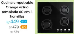 Promart Cocina empotrable Orange vidrio templado 60 cm 4 hornillas oferta