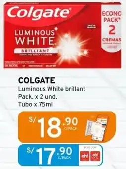 Mifarma COLGATE Luminous White brillant Pack. x 2 und. Tubo x 75ml oferta