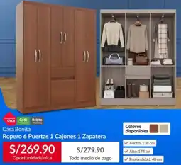 Ropero 6 Puertas 1 Cajones 1 Zapatera