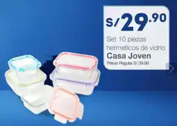 Tottus Set 10 piezas hermeticos de vidrio Casa Joven oferta