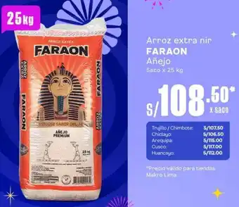 Makro Arroz extra nir FARAON Añejo Saco x 25 kg oferta