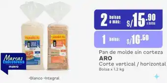 Makro Pan de molde sin corteza ARO Corte vertical / horizontal 2Bolsas x 1.2 kg oferta