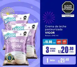 Makro Crema de leche pasteurizada VIGOR 3Bolsas x 946 ml oferta