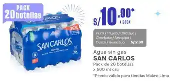 Makro Agua sin gas SAN CARLOS Pack de 20 botellas x 500 ml c/u oferta