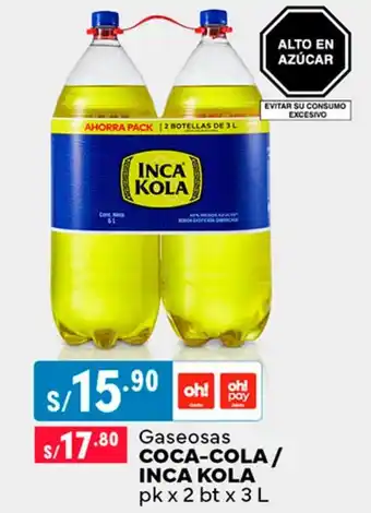 Plaza Vea Gaseosas COCA-COLA / INCA KOLA pk x 2 bt x 3 L oferta