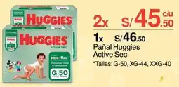 Metro Pañal Huggies Active Sec Tallas: G-50, XG-44, XXG-40 oferta